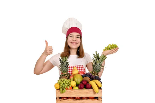 Cozinheiro Fêmea Com Uva Polegar Para Cima — Fotografia de Stock