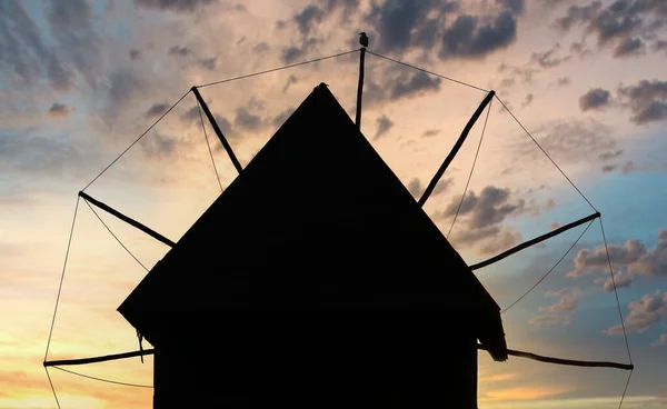 Windmühle Schwarze Silhouette Nessebar Bulgarien — Stockfoto