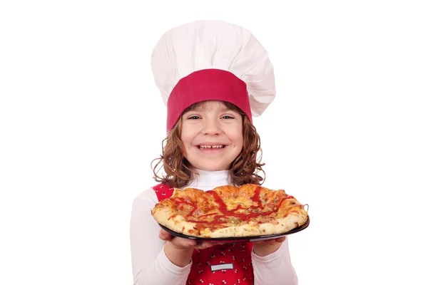 快乐的小女孩做饭比萨 — 图库照片