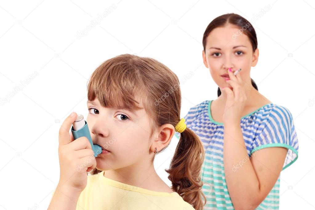 little girl with inhaler and girl smoking cigarette 