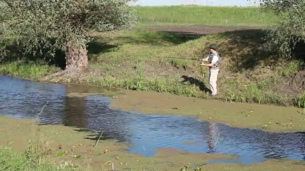 Pescador no rio — Vídeo de Stock