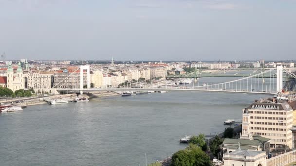 Elisabeth-bron på Donau floden budapest — Stockvideo