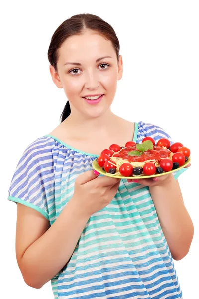 Bella ragazza con spaghetti Immagine Stock