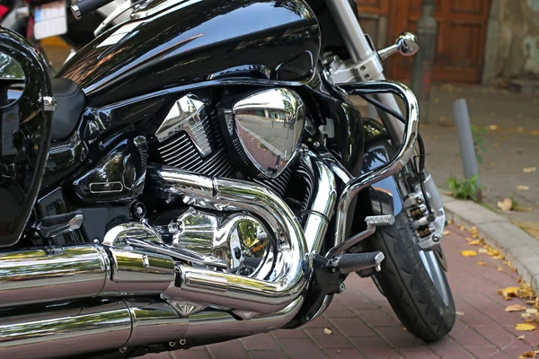 Δύναμη χρώμιο μοτοσικλέτα μηχανή closeup — Φωτογραφία Αρχείου
