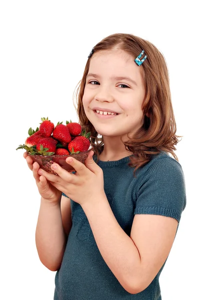 Bonne petite fille aux fraises — Photo