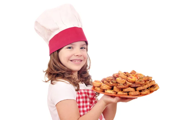 Μικρό κορίτσι μάγειρας με μπρουσκέτες — Φωτογραφία Αρχείου