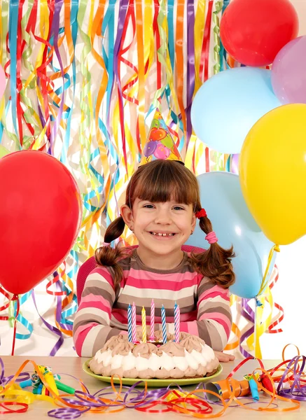 Happy little girl with birthday cake — Stock Photo, Image