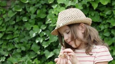 küçük kız sevimli sarı tavuk tutarak