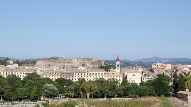 Centro storico Corfù e fortezza paesaggio urbano Grecia — Video Stock