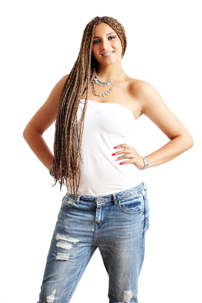 Fille heureuse avec dreadlocks cheveux — Photo