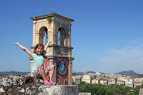 Happy little girl in Corfu town Greece — Stock Photo, Image