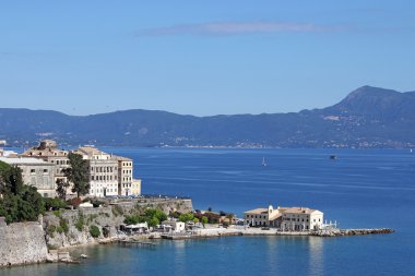Corfu town ve deniz manzara Yunanistan