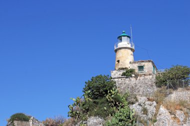 Deniz feneri eski kale Korfu Adası Yunanistan