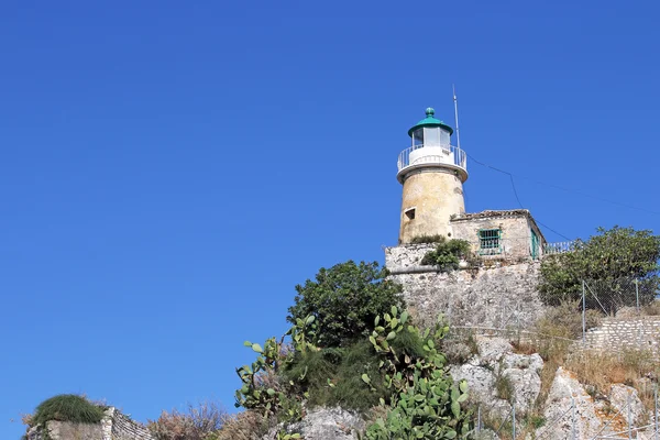 Farol velha fortaleza ilha de Corfu Grécia — Fotografia de Stock