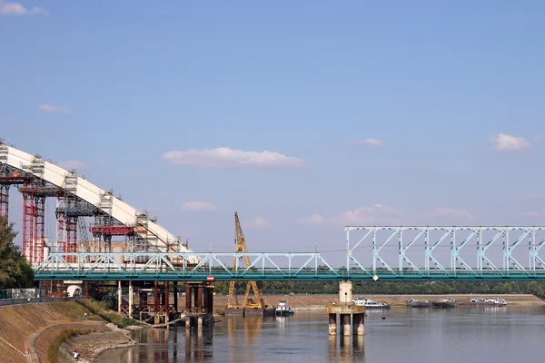 New bridge construction site on Danube river — Stock Photo, Image