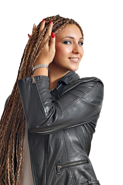 Hermosa chica con rastas cabello retrato — Foto de Stock