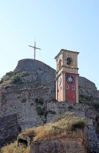 Klokkentoren oude vesting Corfu stad — Stockfoto