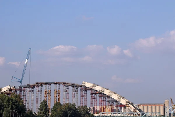 New bridge and machinery construction site — Stock Photo, Image