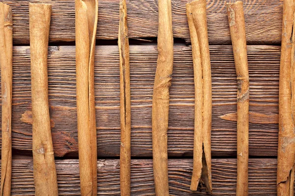Cinnamon sticks on wooden wall background — Stock Photo, Image
