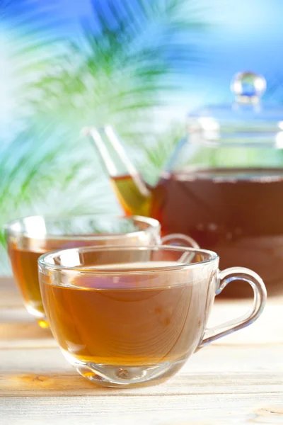 Kopje thee en theepot op natuur achtergrond — Stockfoto