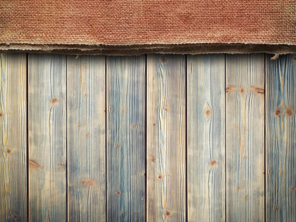 Wooden wall background and old canvas — Stock Photo, Image