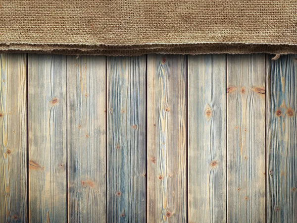 Wooden wall background and old canvas — Stock Photo, Image
