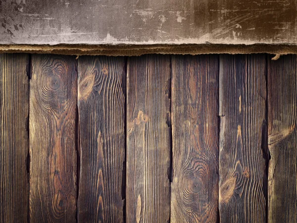 Kétrétegű háttér - beton fal és fa deszka — Stock Fotó