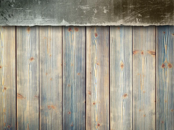 Double-layer background - concrete wall and wooden planks — Stock Photo, Image