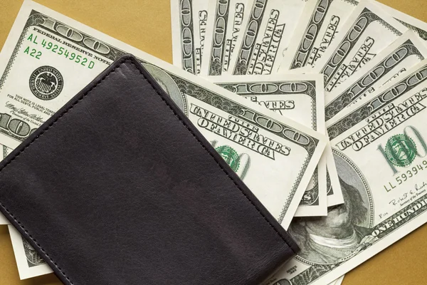 Leather wallet and dollar bills — Stock Photo, Image