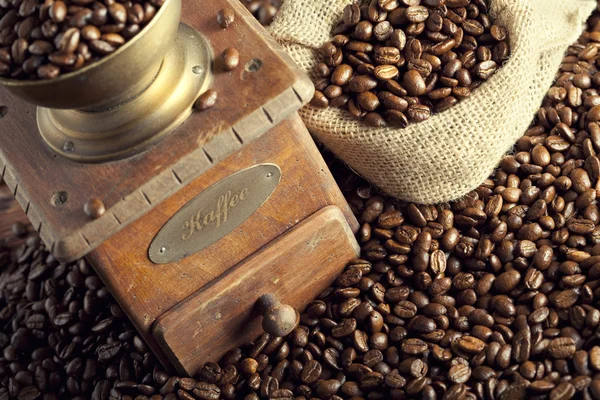 Coffee beans and coffee grinder — Stock Photo, Image