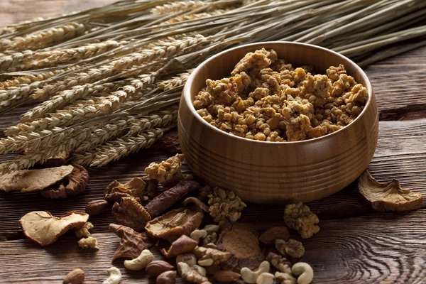 Healthy food - cereals with fruits and nuts — Stock Photo, Image