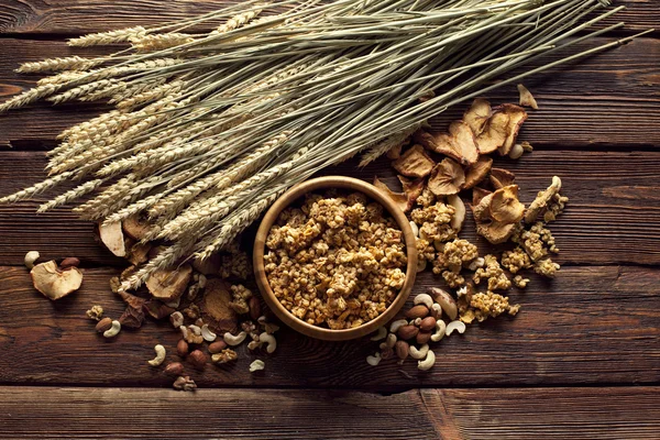 Healthy food - cereals with fruits and nuts — Stock Photo, Image