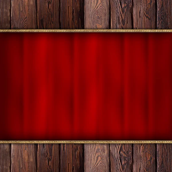 Bruin houten plank muur en rode golvende textiel — Stockfoto
