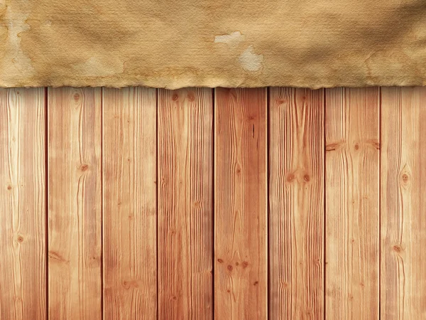 Creased paper sheet on wooden wall background — Stock Photo, Image