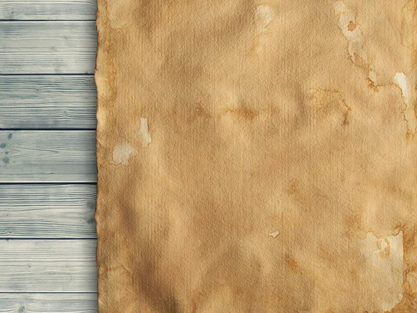 Creased paper sheet on wooden wall background — Stock Photo, Image