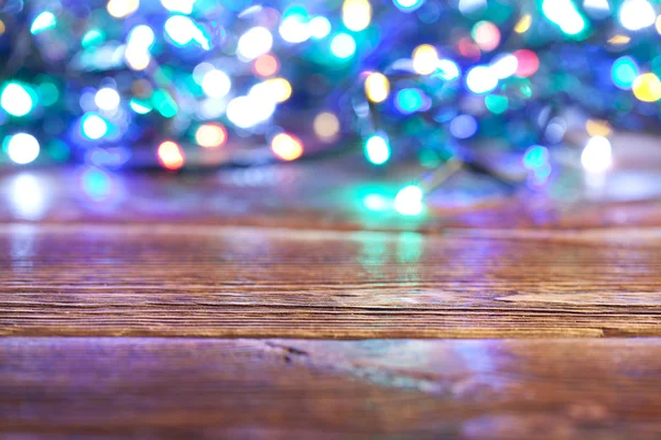 Boże Narodzenie tło - drewniane ściany i Boże Narodzenie światła — Zdjęcie stockowe