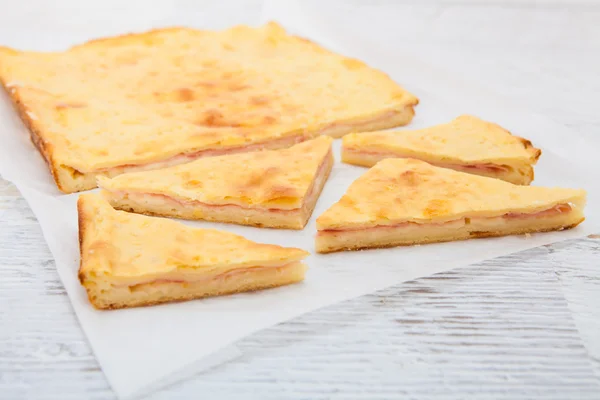 Cheese and ham homemade pi — Stock Photo, Image