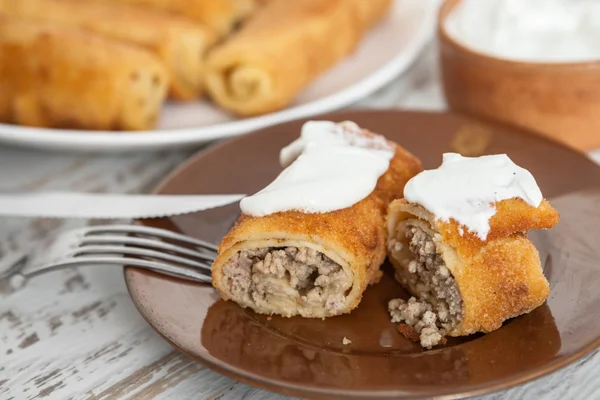 Pancakes With Meat — Stock Photo, Image