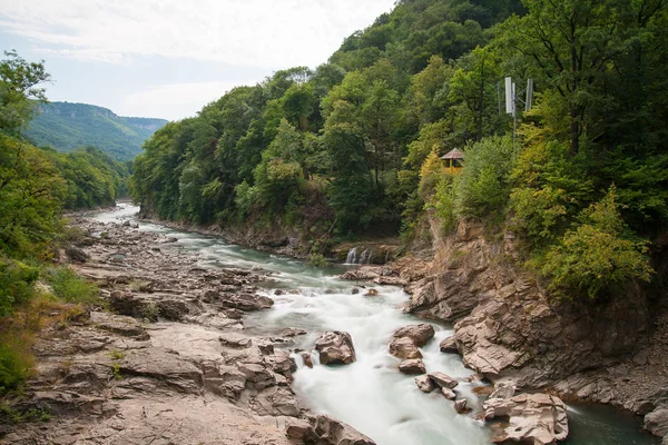 Mountain river Belaya and waterfall, Russia, Western Caucasus — Stock Photo, Image