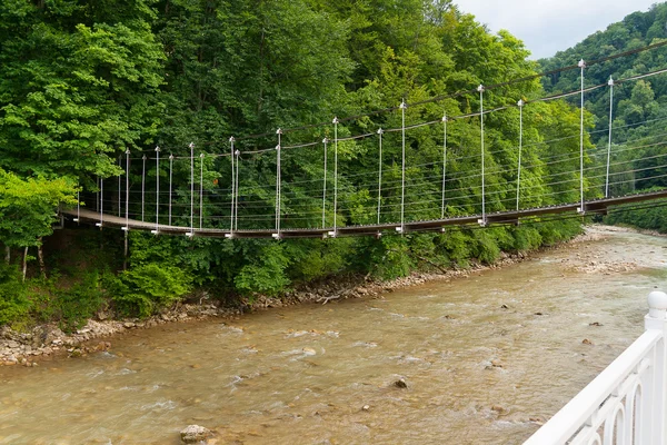 Suspended footbridge over the River Kurdzhips — Stock Photo, Image