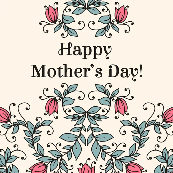 Mutlu anneler günü el çizimi çiçek tebrik kartı. — Stok Vektör