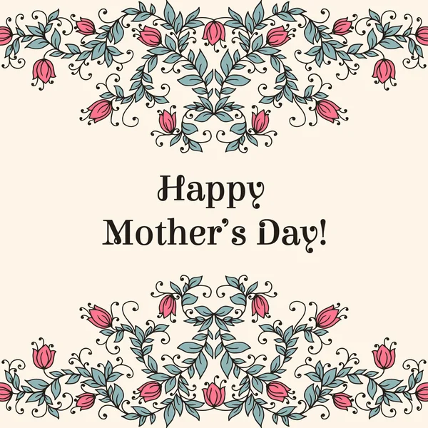 Feliz Dia das Mães mão desenho floral parabéns cartão . — Vetor de Stock