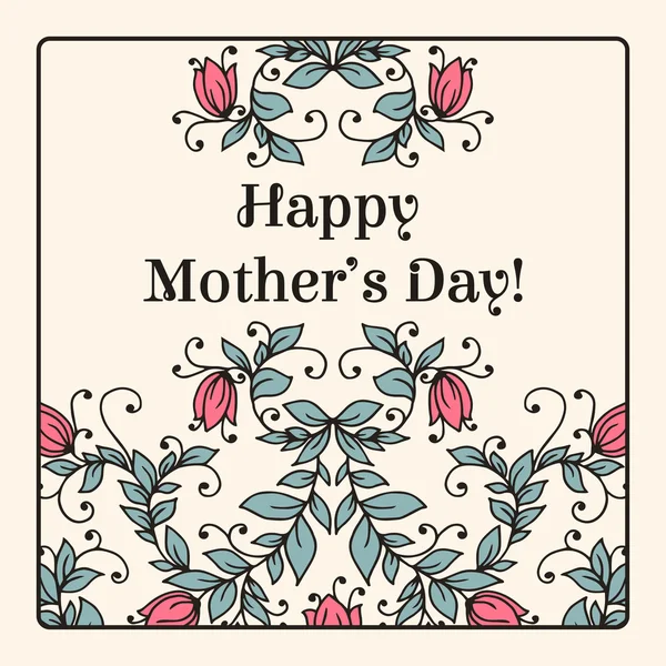 Feliz día de la madre mano dibujo floral felicitaciones tarjeta . — Vector de stock