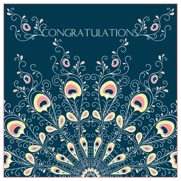 Congratulation card with  peacock feathers — Stock Vector