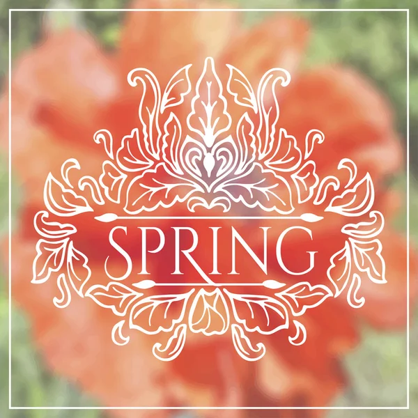 Spring lettering on unfocused flower — Stock Vector