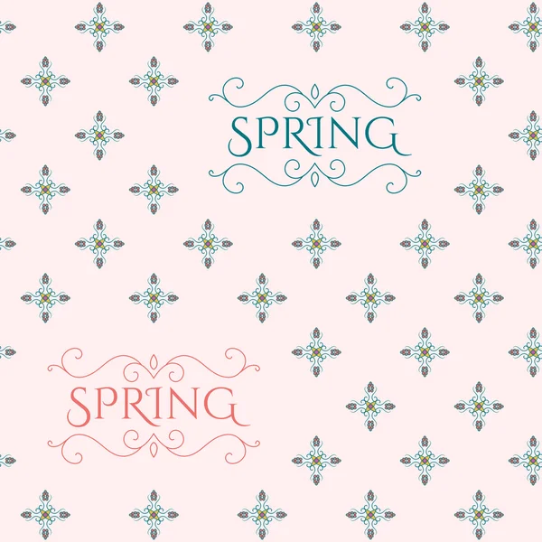 봄 글자와 빈티지 꽃 패턴 — 스톡 벡터