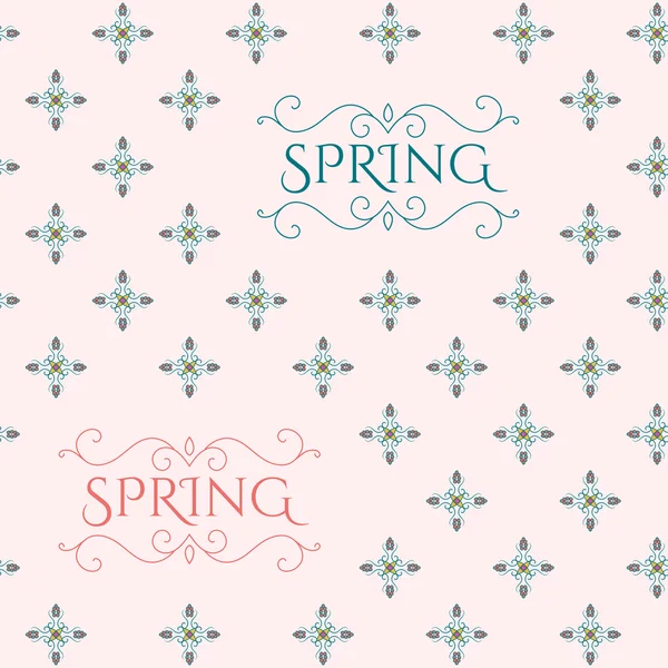 Vintage bloemmotief met lente belettering — Stockvector