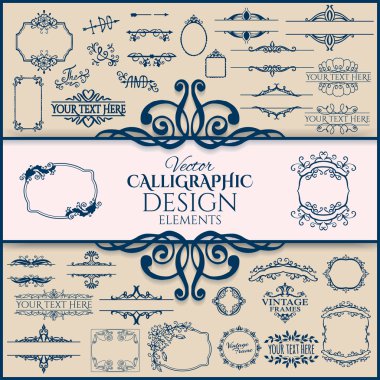 Vintage kaligrafi çerçeveleri ve tasarım öğeleri.