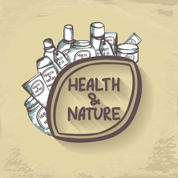 Gezondheid en natuur logo met flessen. — Stockvector