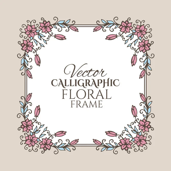 Calligraphic vintage frame with flowers. — Stock Vector